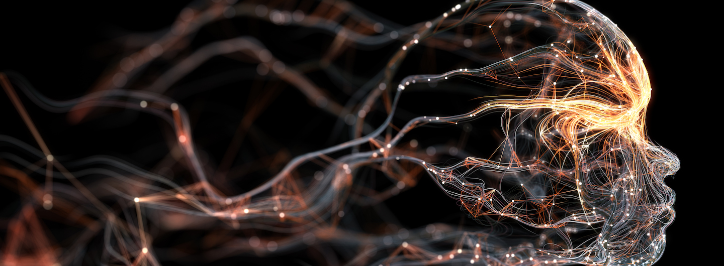 abstract human brain illuminated with stream of lights
