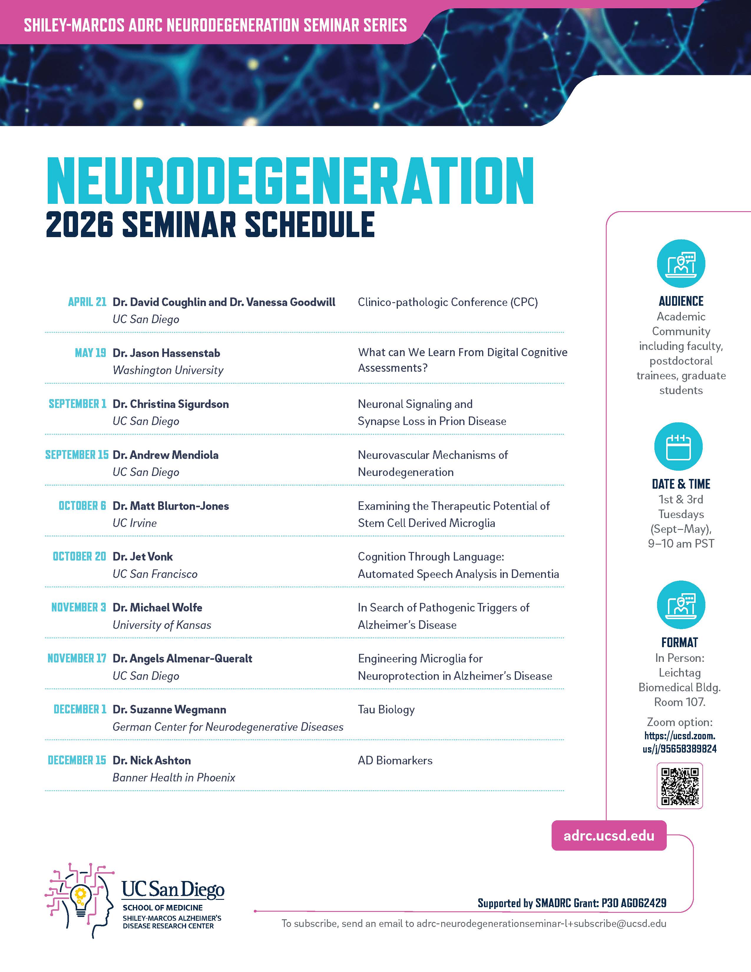 Neurodegeneration Seminar 2026 schedule