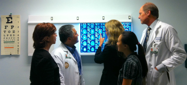 Doctors looking at brain x-rays